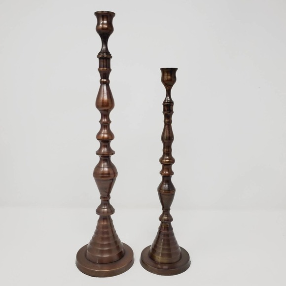 Tall Brass Mantle Traditional Candle Holders Set of 2 Mid Century